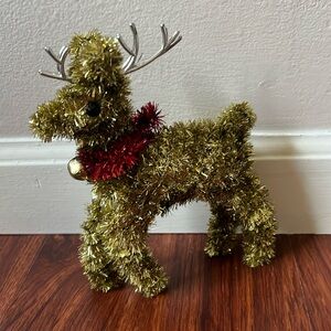 Gold Tinsel Reindeer Holiday Table Decoration